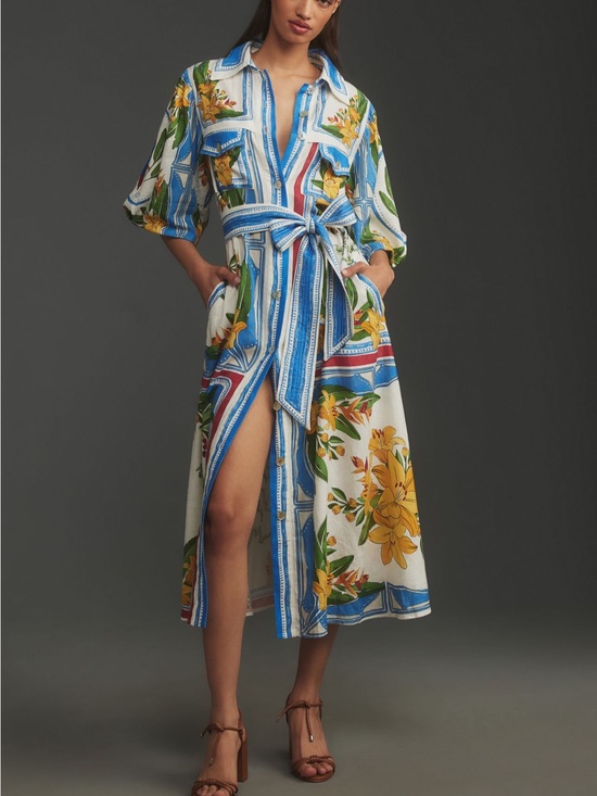 FARM Rio Dresses & Skirts - Farm Rio Tropical Destination Linen Shirt Dress